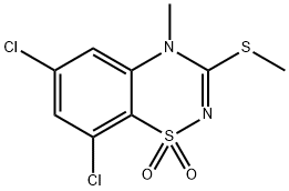 6,8-Dichloro-4-methyl-3-methylthio-4H-1,2,4-benzothiadiazin-1,1-dioxide Struktur