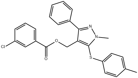 (1-METHYL-5-[(4-METHYLPHENYL)SULFANYL]-3-PHENYL-1H-PYRAZOL-4-YL)METHYL 3-CHLOROBENZENECARBOXYLATE Struktur