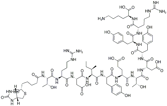 BIOTIN-THR-ARG-ASP-ILE-TYR-GLU-THR-ASP-TYR-TYR-ARG-LYS-OH Structure