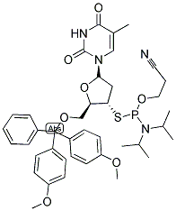 5'DIMETHOXYTRITYL-3'THIOTHYMIDINE-3'-(2-CYANOETHYL)-N,N- DIISOPROPYLPHOSPHOROTHIOAMIDITE Struktur