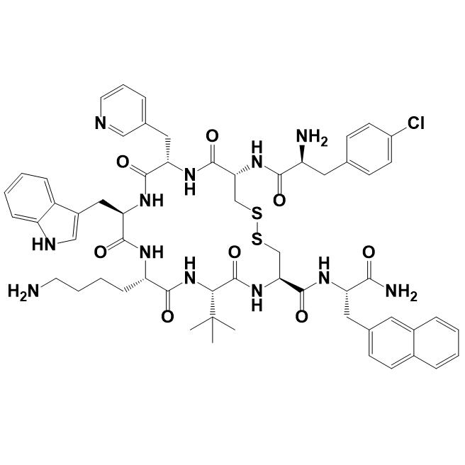 H-p-Chloro-Phe-D-Cys-β-(3-pyridyl)-Ala-D-Trp-Lys-tBu-Gly-Cys-2-Nal-NH2 209006-18-8.png H-p-Chloro-Phe-D-Cys-β-(3-pyridyl)-Ala-D-Trp-Lys-tBu-Gly-Cys-2-Nal-NH2 209006-18-8.png